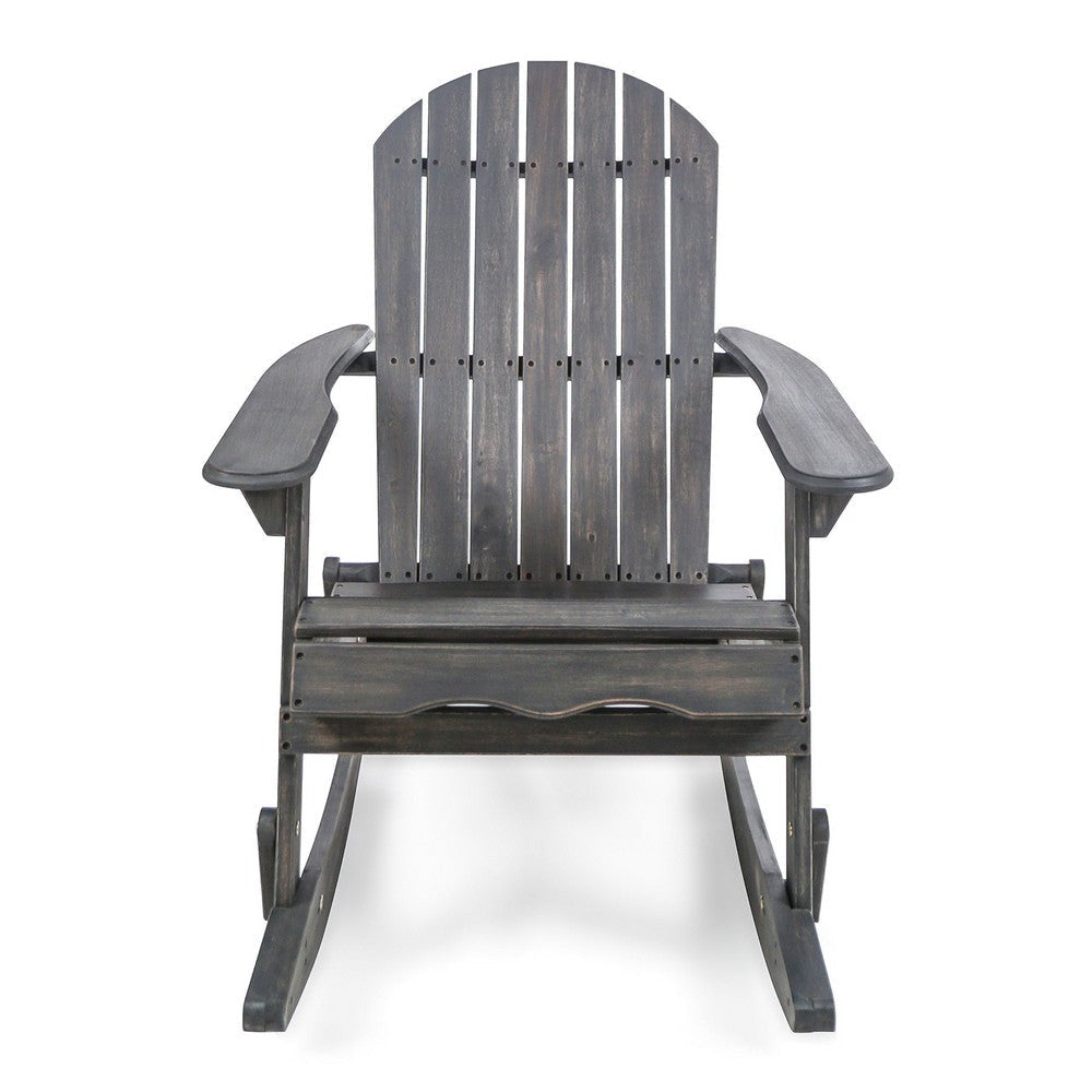 Outdoor Adirondack Rocking Chair Slatted Back Dark Gray Acacia Wood By Casagear Home BM320538