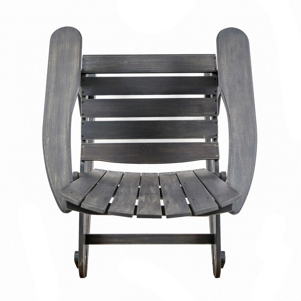 Outdoor Adirondack Rocking Chair Slatted Back Dark Gray Acacia Wood By Casagear Home BM320538