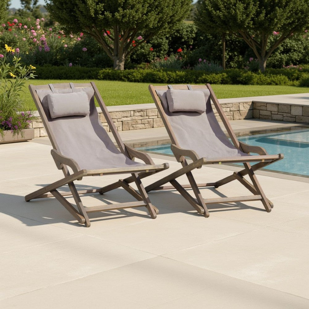 Mikki Portable Sling Chair Set of 2 with Pillows Gray Polyester Wood Base By Casagear Home BM320539