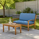 Outdoor Loveseat and Coffee Table Set, Blue Cushions, Brown Acacia Wood By Casagear Home