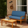 Outdoor Loveseat and Coffee Table Set, Blue Cushions, Brown Acacia Wood By Casagear Home