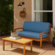 Outdoor Loveseat and Coffee Table Set, Blue Cushions, Brown Acacia Wood By Casagear Home