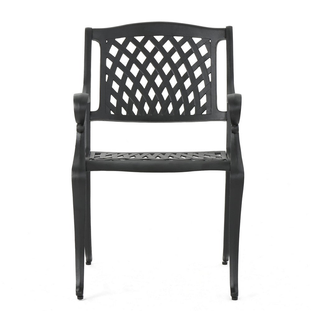 Cay Outdoor Dining Chair Set of 2 Mesh Style Back Black Cast Aluminium By Casagear Home BM320542