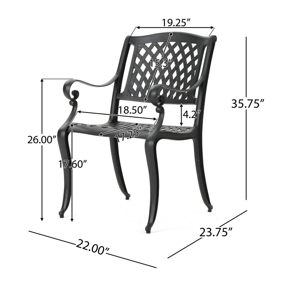 Cay Outdoor Dining Chair Set of 2 Mesh Style Back Black Cast Aluminium By Casagear Home BM320542