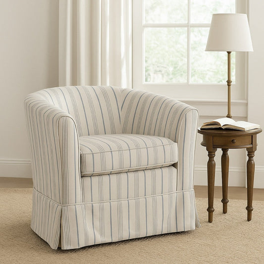 Accent Swivel Chair, Modern Round Barrel Back, Soft White Gray Fabric By Casagear Home