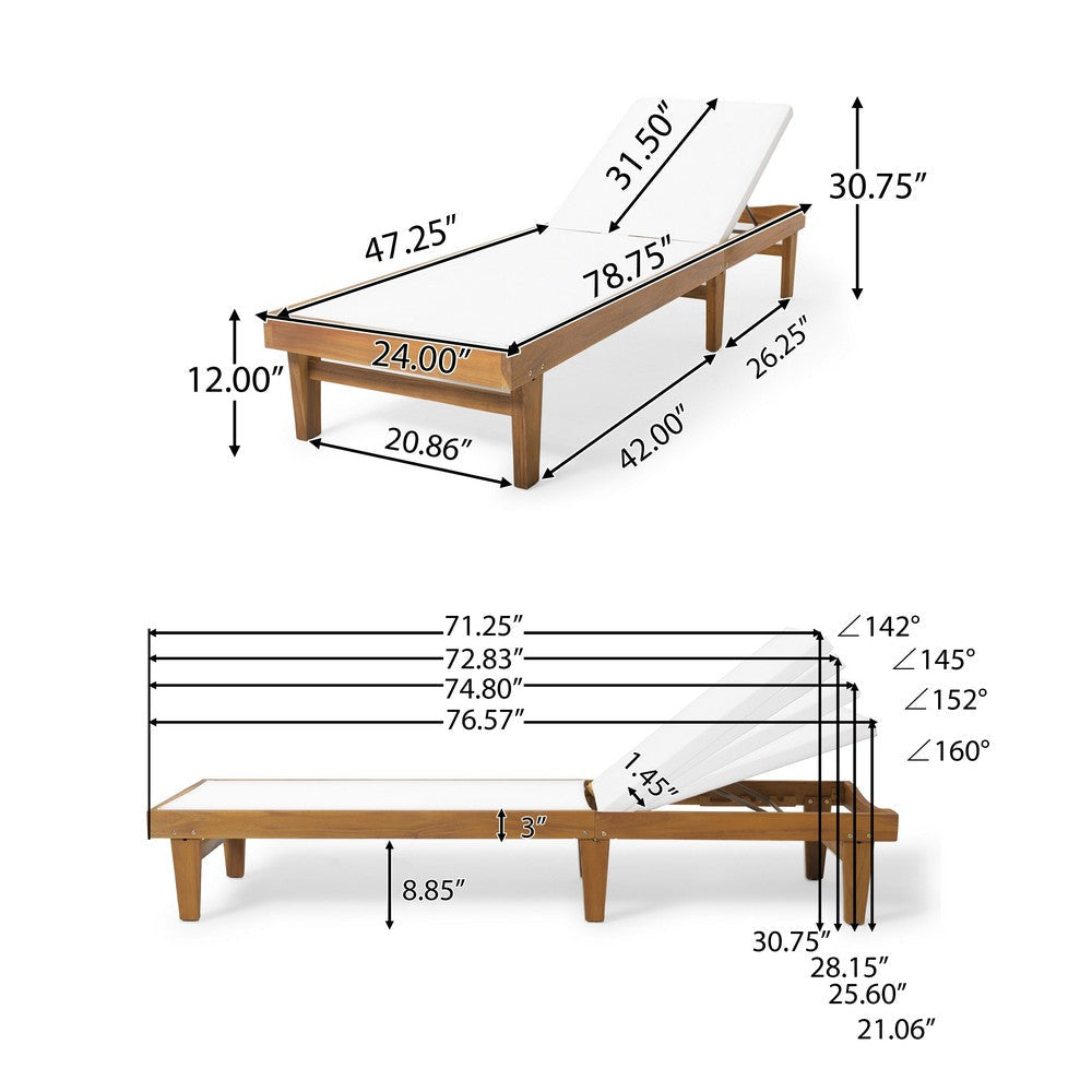 Liam Outdoor Chaise Lounger Ergonomic White Mesh Seat Brown Acacia Wood By Casagear Home BM320544