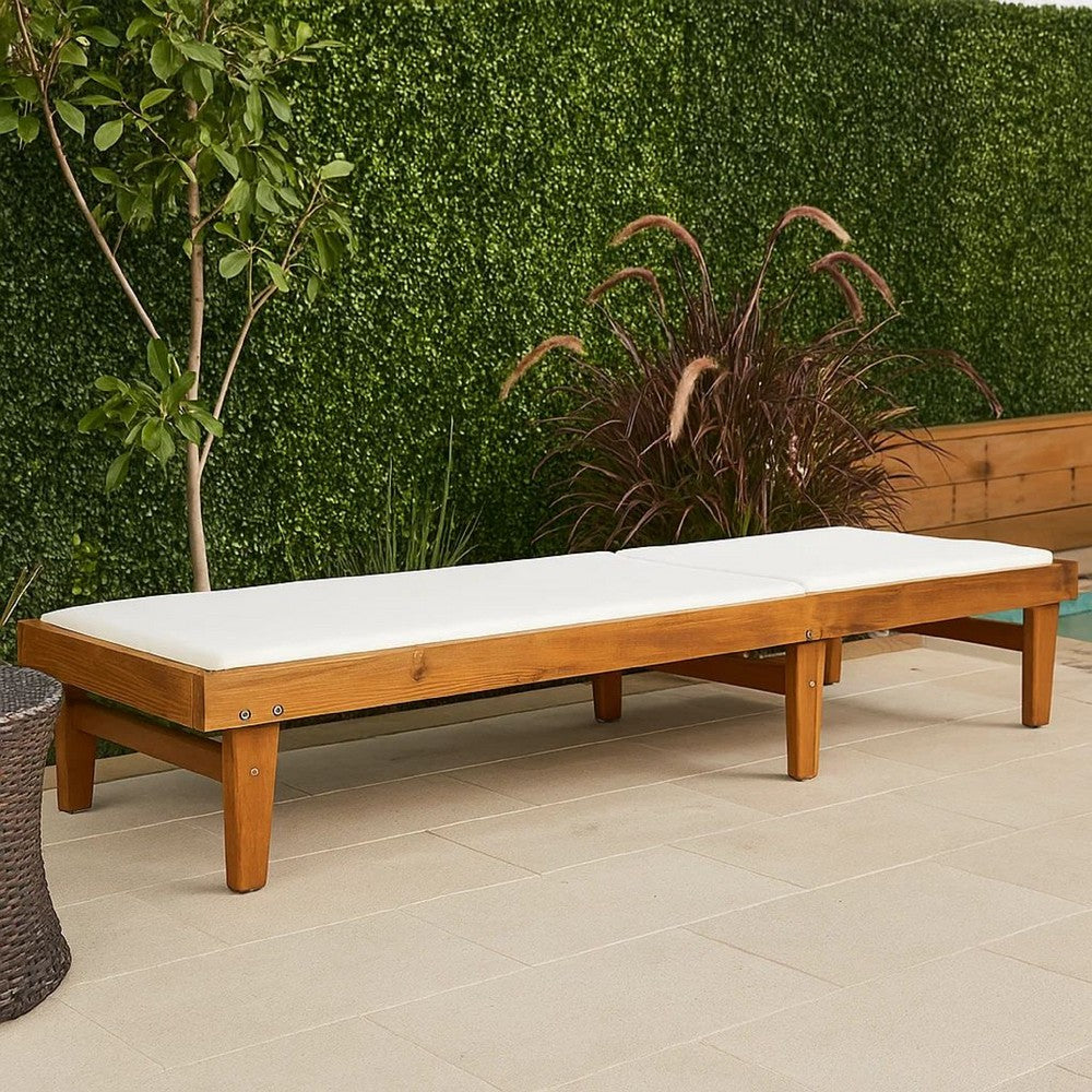 Liam Outdoor Chaise Lounger, Ergonomic White Mesh Seat, Brown Acacia Wood By Casagear Home