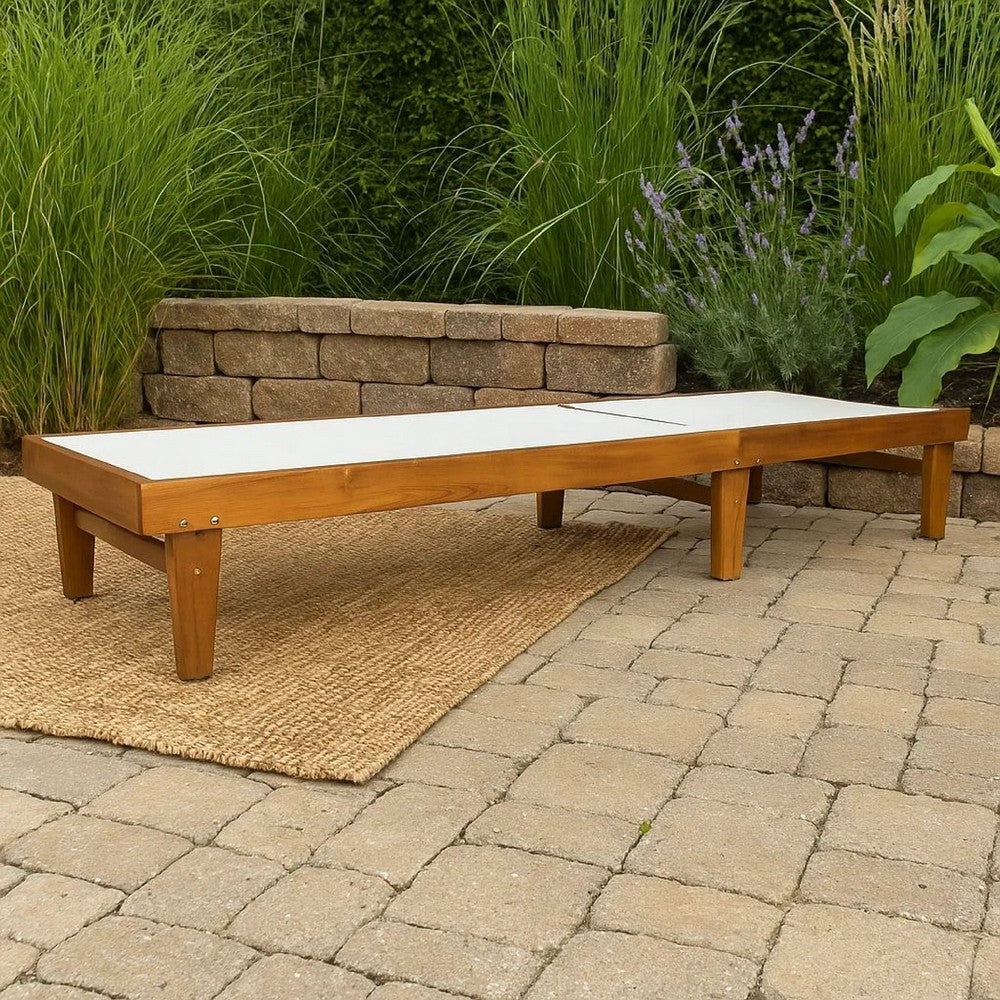 Liam Outdoor Chaise Lounger, Ergonomic White Mesh Seat, Brown Acacia Wood By Casagear Home