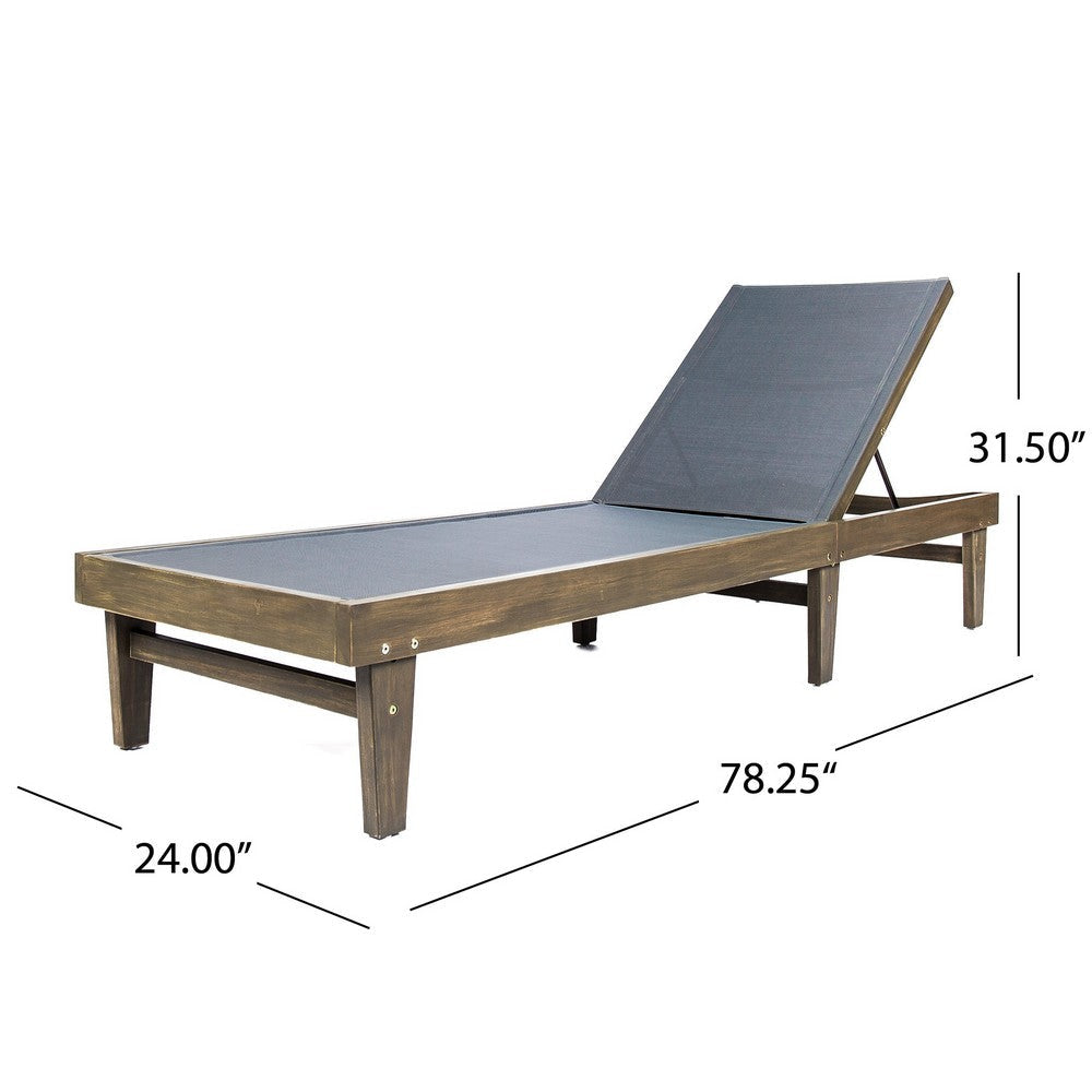 Liam Outdoor Chaise Lounger 78 Inch Mesh Seat Dark Gray Acacia Wood Frame By Casagear Home BM320545