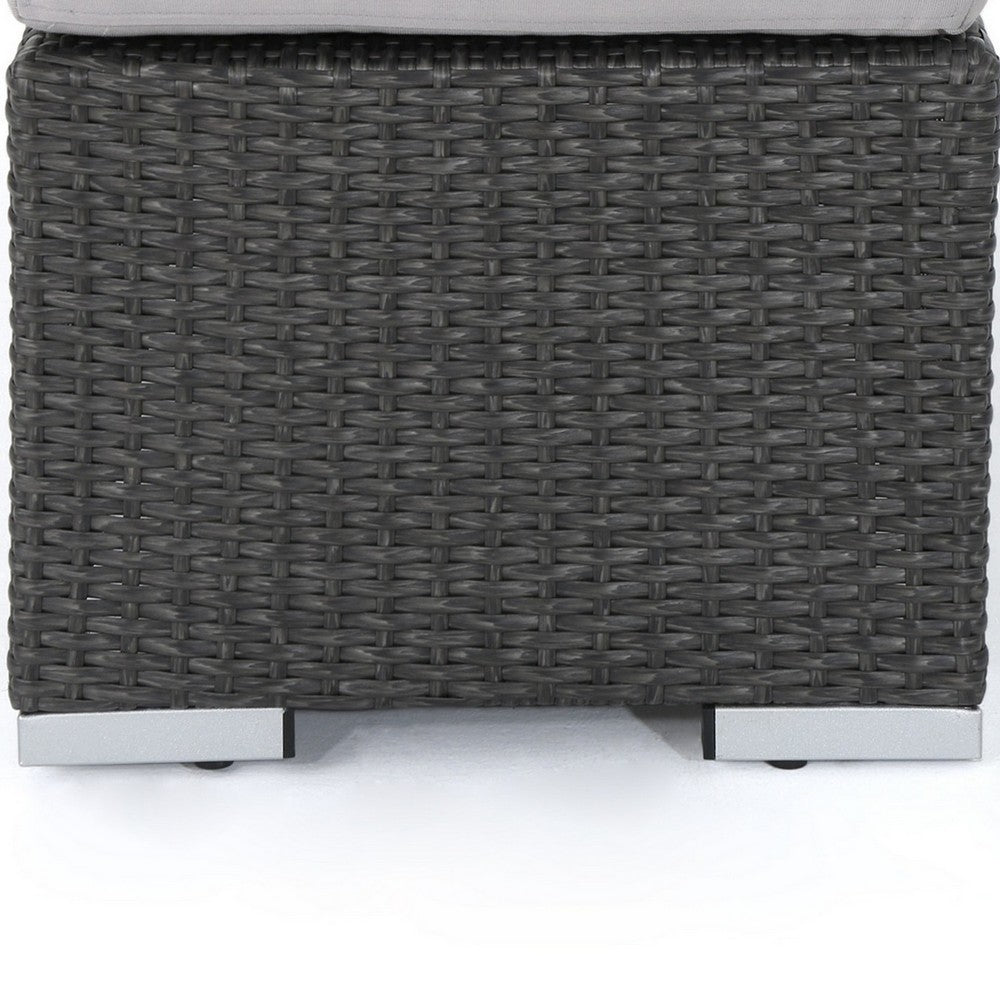 Sanie Outdoor Bench, 47 Inch, Gray Resin Wicker Weave, Silver Polyester By Casagear Home