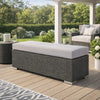 Sanie Outdoor Bench, 47 Inch, Gray Resin Wicker Weave, Silver Polyester By Casagear Home