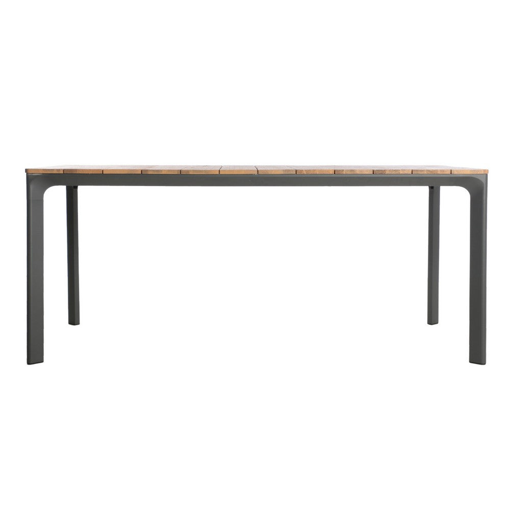 Outdoor Dining Table, 70 Inch Brown Wood, Gray Weather-Resistant Aluminium By Casagear Home