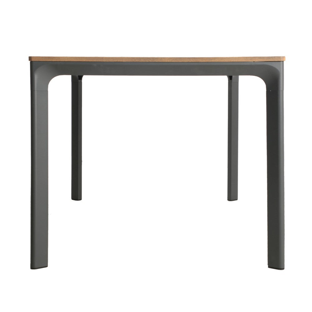 Outdoor Dining Table, 70 Inch Brown Wood, Gray Weather-Resistant Aluminium By Casagear Home