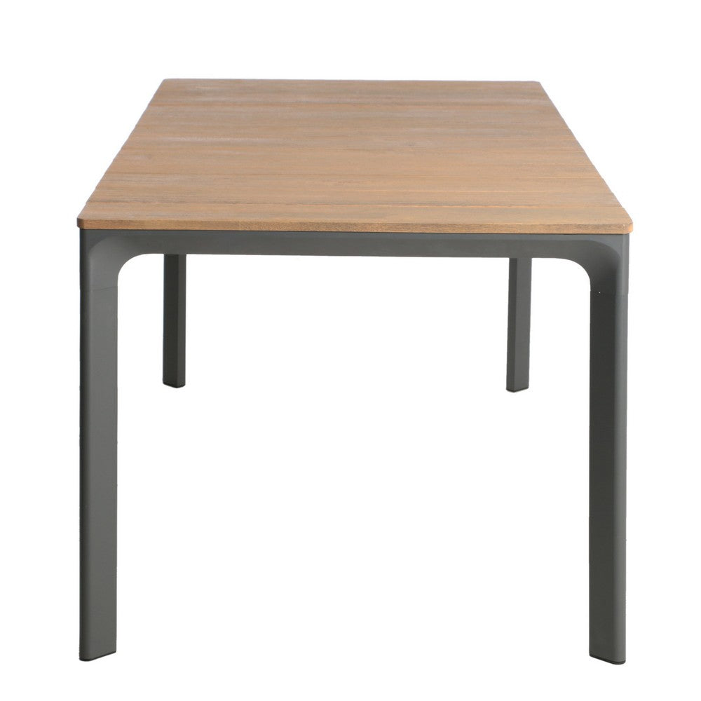 Outdoor Dining Table, 70 Inch Brown Wood, Gray Weather-Resistant Aluminium By Casagear Home