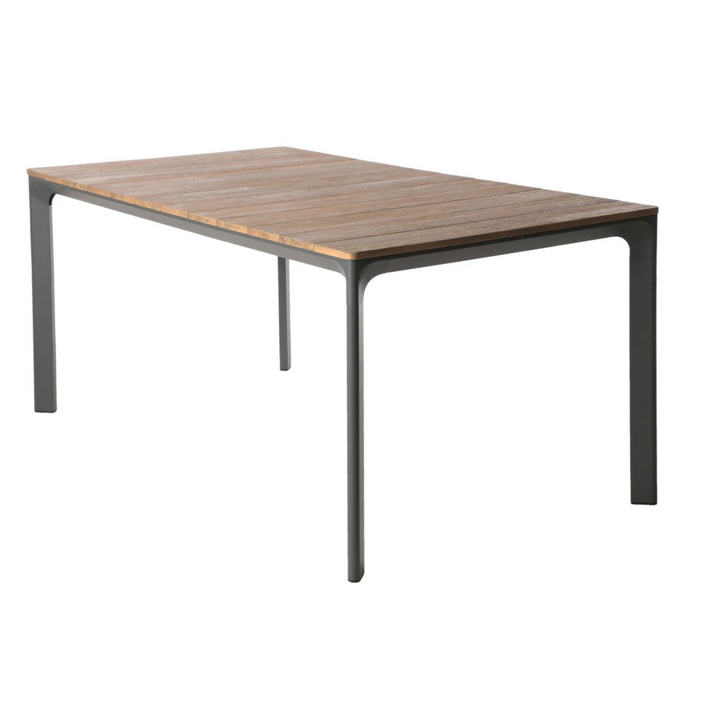 Outdoor Dining Table, 70 Inch Brown Wood, Gray Weather-Resistant Aluminium By Casagear Home