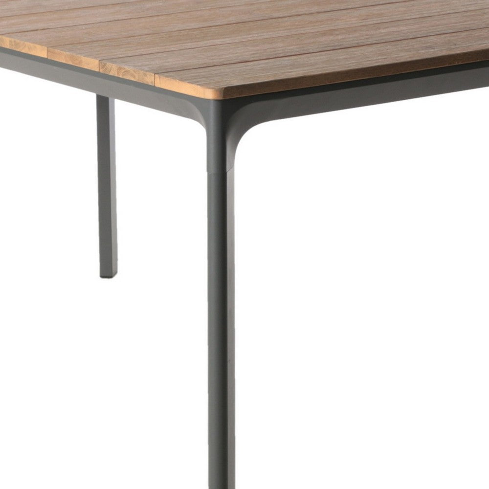 Outdoor Dining Table, 70 Inch Brown Wood, Gray Weather-Resistant Aluminium By Casagear Home