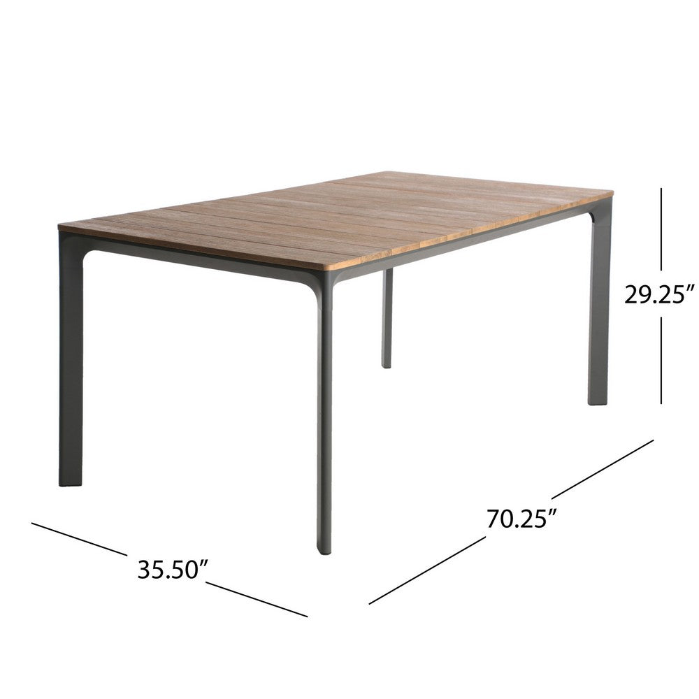 Outdoor Dining Table, 70 Inch Brown Wood, Gray Weather-Resistant Aluminium By Casagear Home