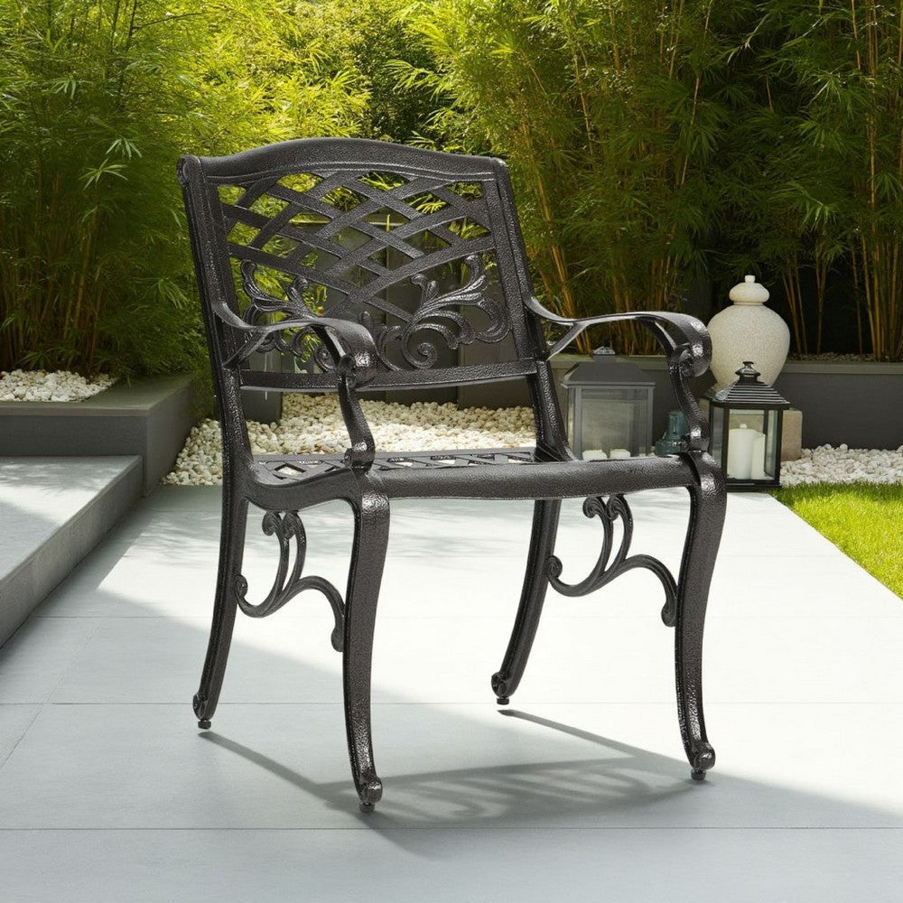Toni Outdoor Armchair Set of 2, Cabriole, Scrolled Lattice Bronze Aluminium By Casagear Home