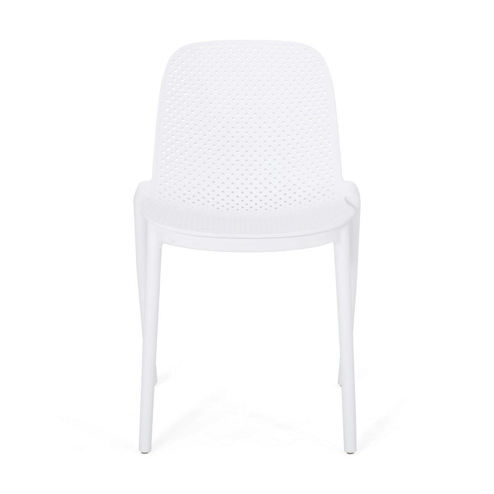 Outdoor Patio Chair Set of 2 Perforated Ergonomic Weather Resistant White By Casagear Home BM320553