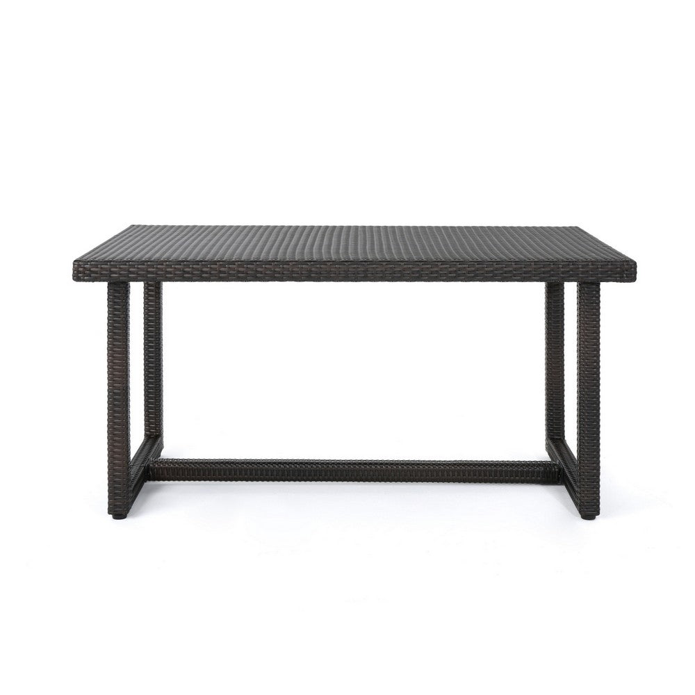Sanie Outdoor Dining Table, 59 Inch Top, Iron Frame, Brown Resin Wicker By Casagear Home