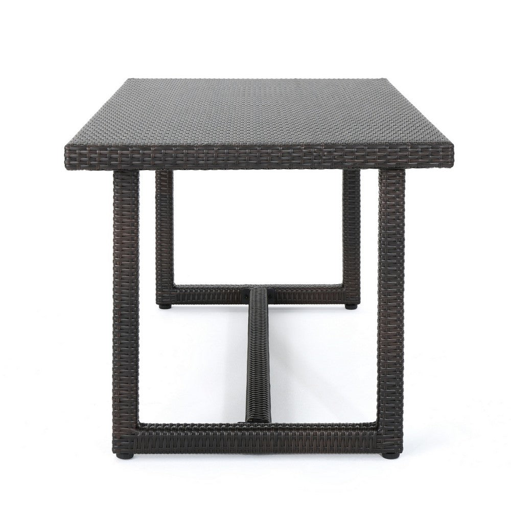 Sanie Outdoor Dining Table, 59 Inch Top, Iron Frame, Brown Resin Wicker By Casagear Home