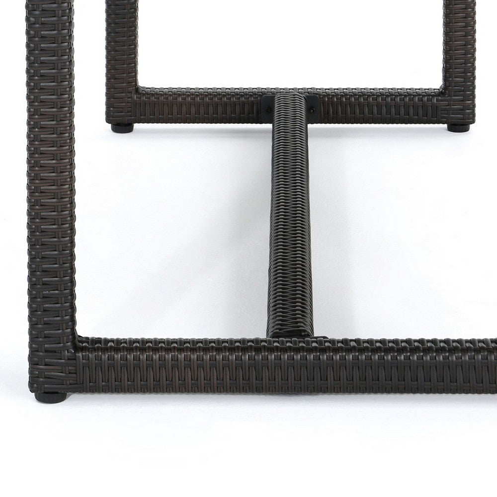Sanie Outdoor Dining Table, 59 Inch Top, Iron Frame, Brown Resin Wicker By Casagear Home