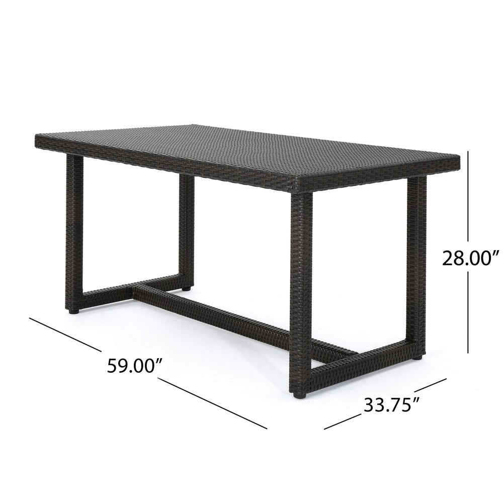 Sanie Outdoor Dining Table, 59 Inch Top, Iron Frame, Brown Resin Wicker By Casagear Home