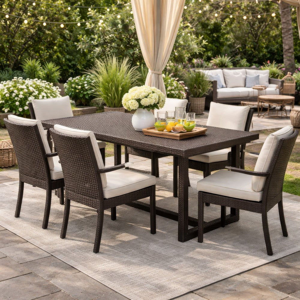 Sanie Outdoor Dining Table, 59 Inch Top, Iron Frame, Brown Resin Wicker By Casagear Home