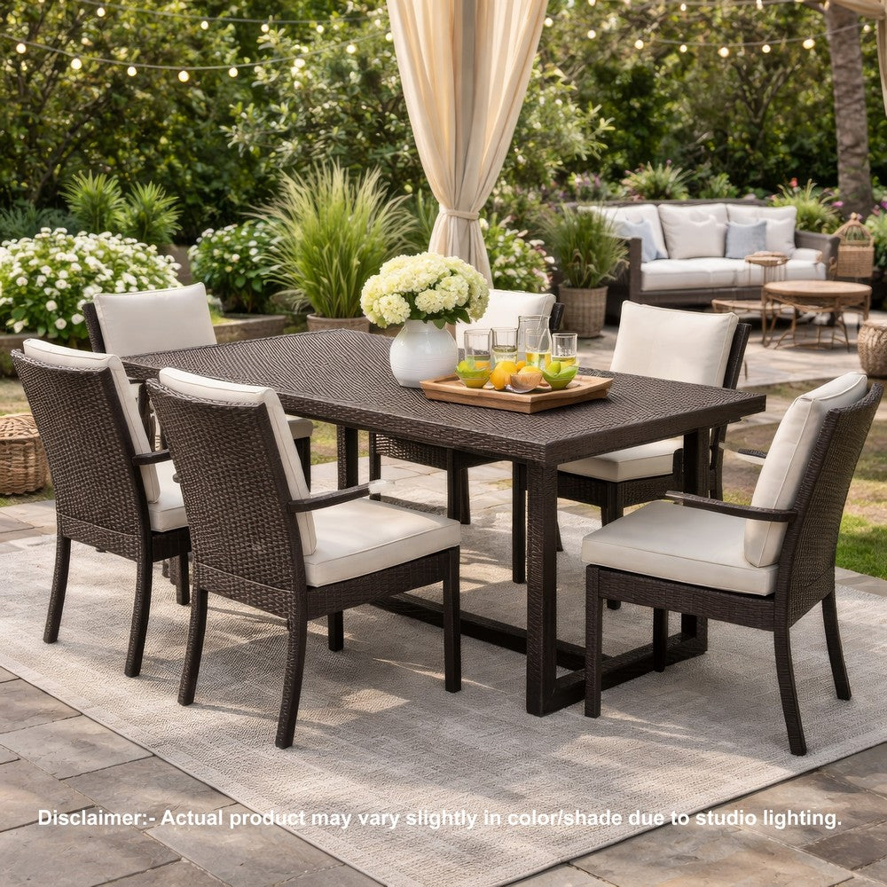Sanie Outdoor Dining Table, 59 Inch Top, Iron Frame, Brown Resin Wicker By Casagear Home