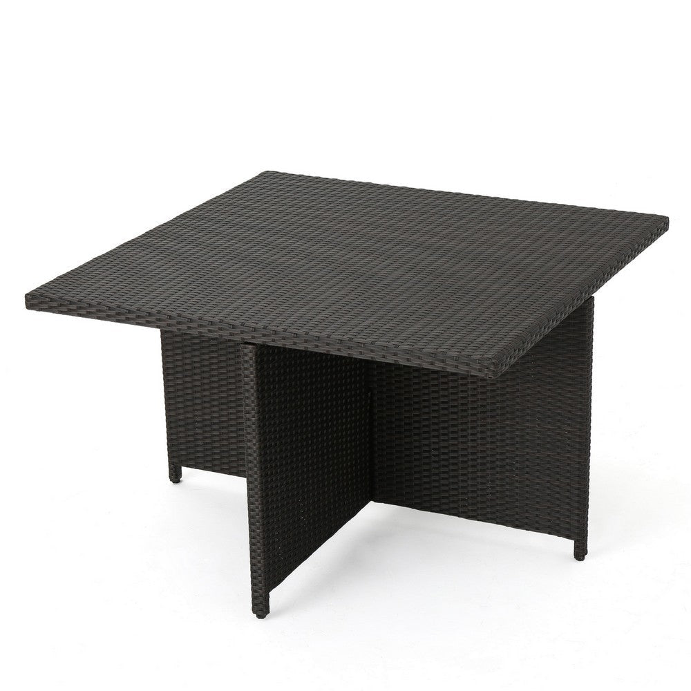 Perie Outdoor Dining Table 48 Inch Dark Brown Rattan Square Top Iron By Casagear Home BM320555