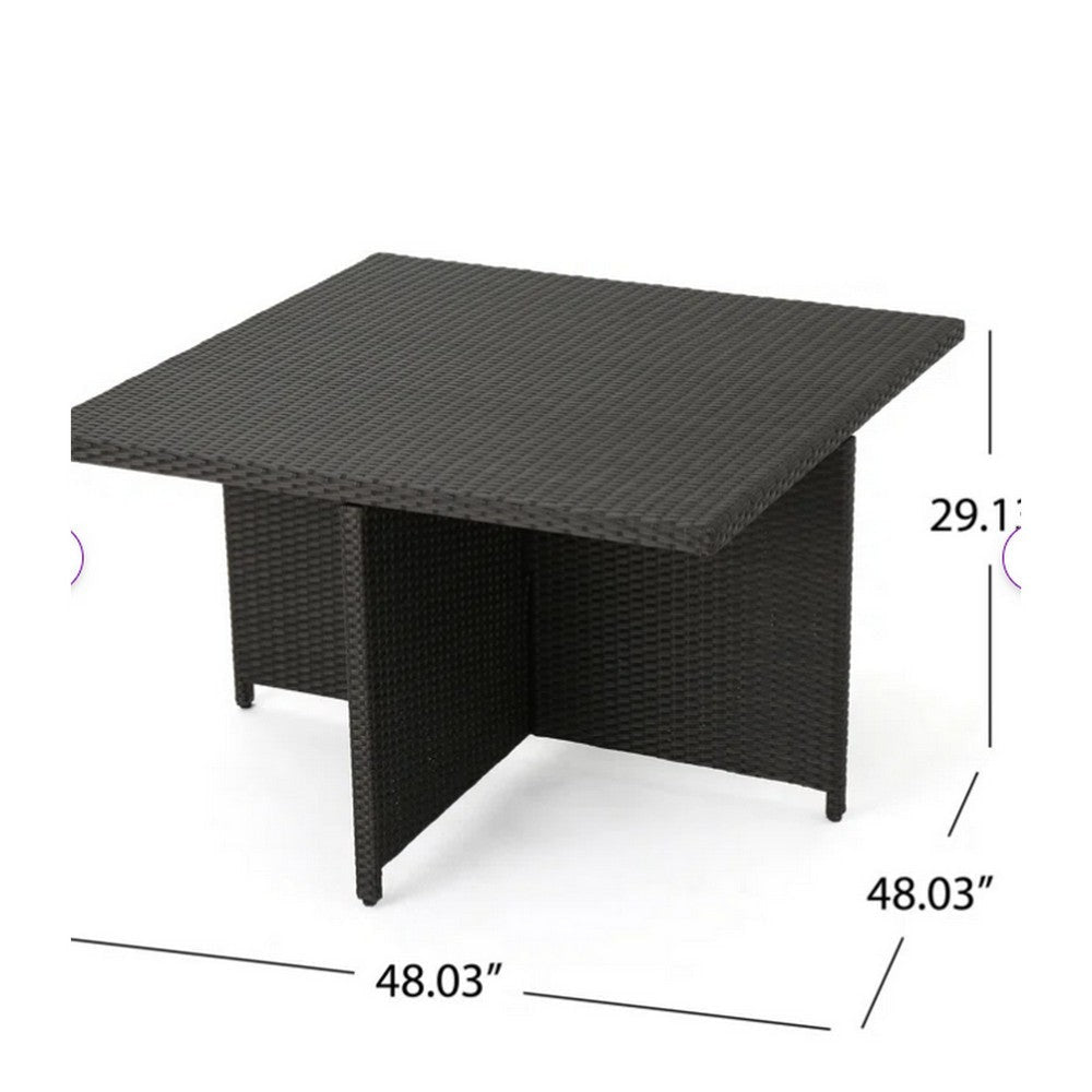 Perie Outdoor Dining Table 48 Inch Square Black Rattan Wood Iron Frame By Casagear Home BM320556