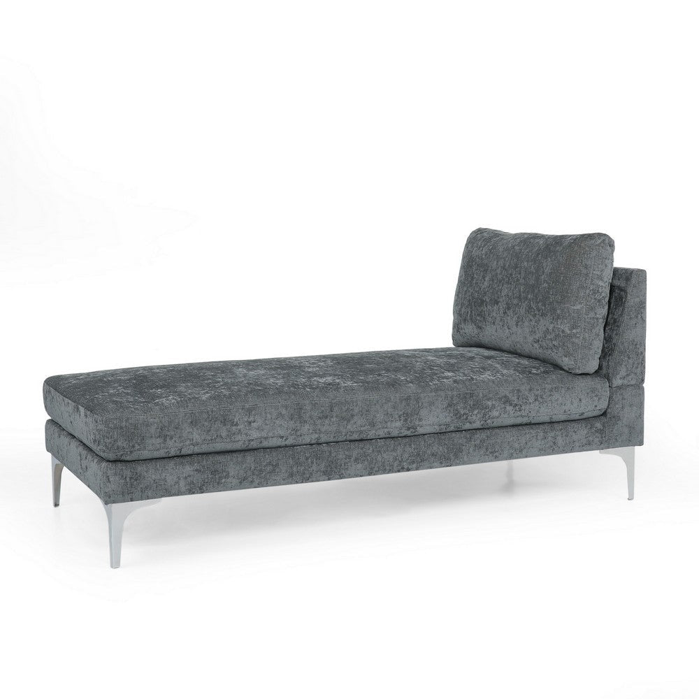 Yeni Chaise Lounger, 66 Inch, Modern Bracket Iron Legs, Soft Gray Fabric By Casagear Home