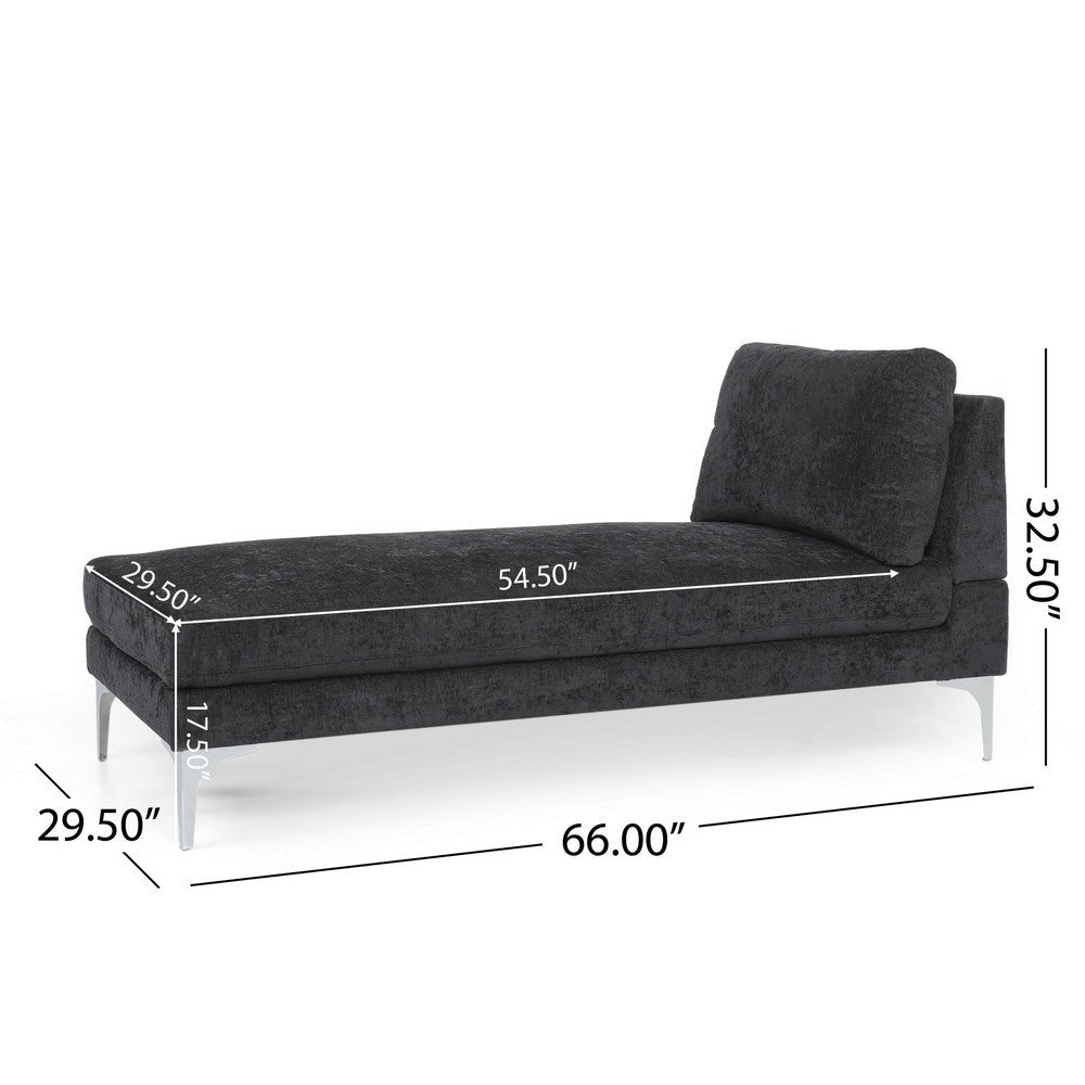 Yeni Chaise Lounge 66 Inch Modern Bracket Iron Legs Soft Black Fabric By Casagear Home BM320561