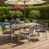 Outdoor Dining Table, 63 Inch Brown Eucalyptus Wood Top, Silver Metal Legs By Casagear Home