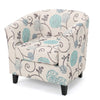 Accent Club Chair Round Arms Cream Blue Fabric Floral Details Birch Wood By Casagear Home BM320565