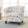 Accent Club Chair, Round Arms, Cream Blue Fabric Floral Details, Birch Wood By Casagear Home