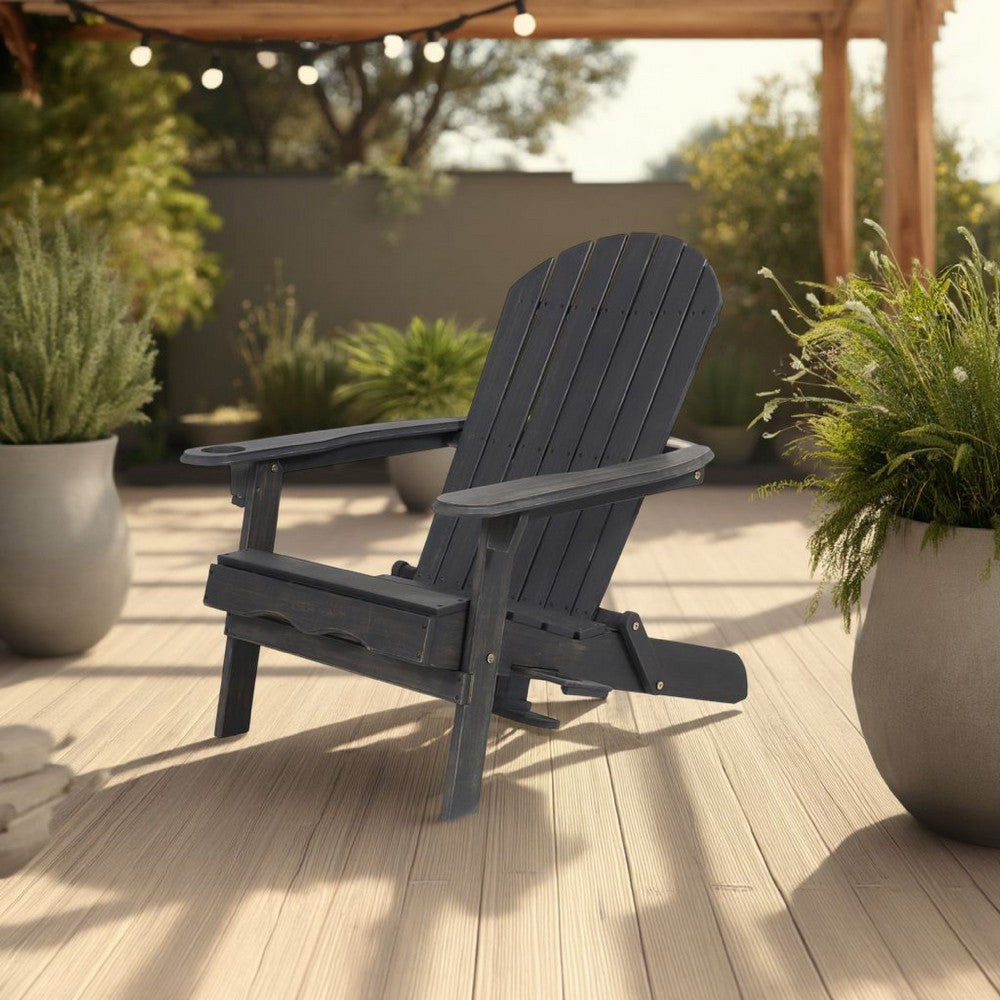 Outdoor Adirondack Chair with Cupholders Foldable Dark Gray Wood Finish By Casagear Home BM320566