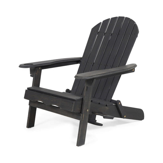 Outdoor Adirondack Chair with Cupholders, Foldable, Dark Gray Wood Finish By Casagear Home