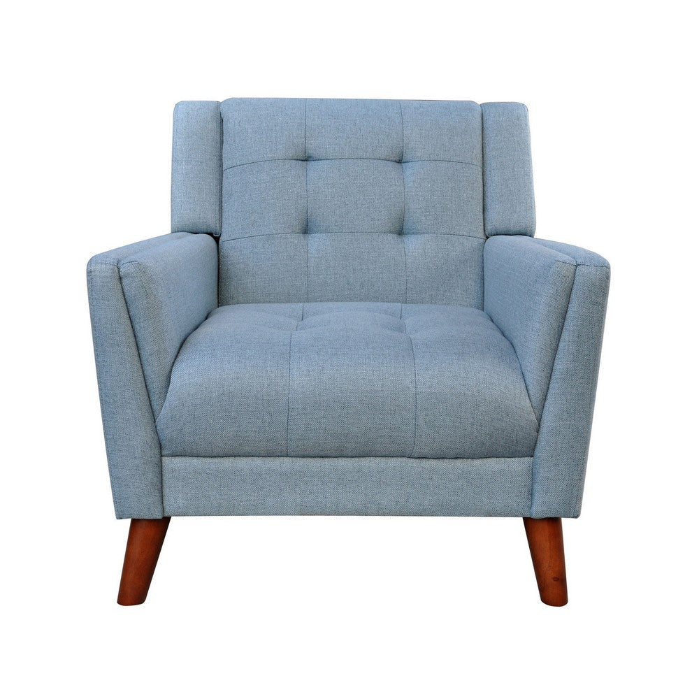 Accent Armchair Tufted Back and Flared Arms Birch Wood Blue Polyester By Casagear Home BM320567