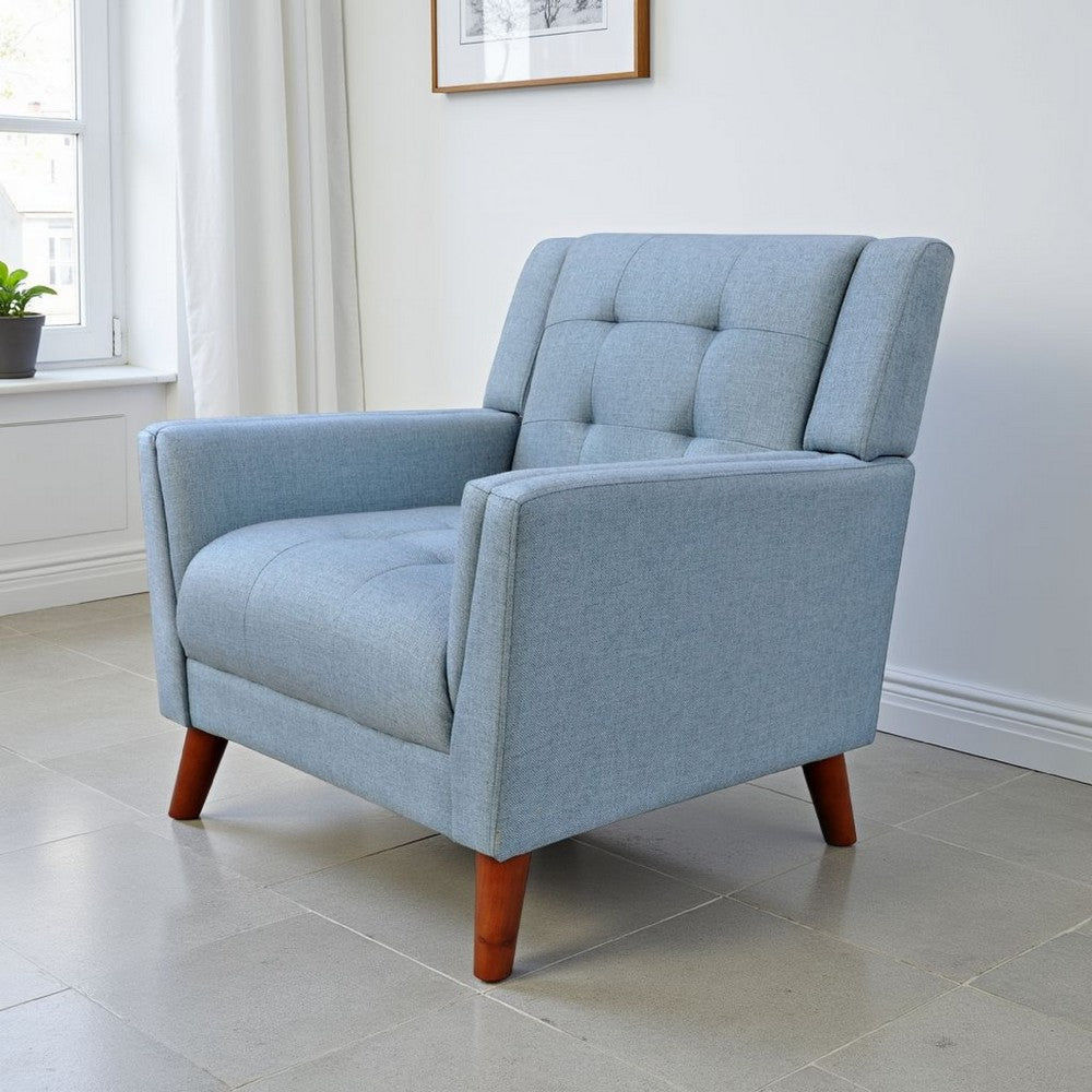 Accent Armchair, Tufted Back and Flared Arms, Birch Wood, Blue Polyester By Casagear Home