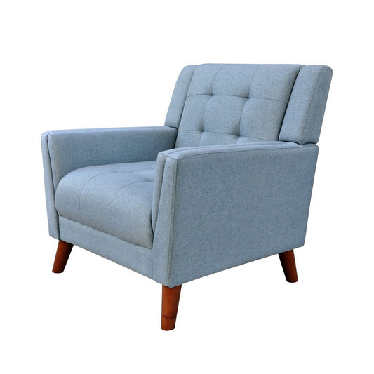 Accent Armchair, Tufted Back and Flared Arms, Birch Wood, Blue Polyester By Casagear Home