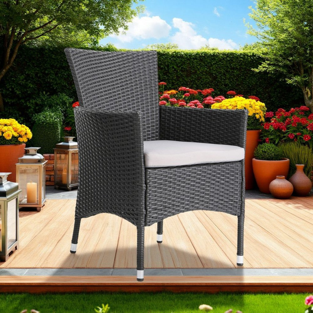 Marri Patio Dining Chair Set of 2, Ergonomic, Gray Wicker Design, Beige By Casagear Home