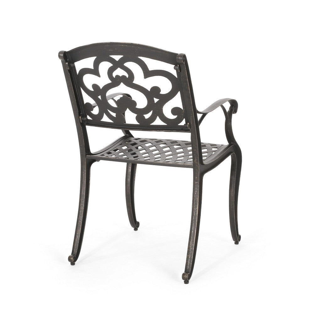 Serb Outdoor Dining Patio Chair Set of 2, Handcrafted Metal Copper Patina By Casagear Home