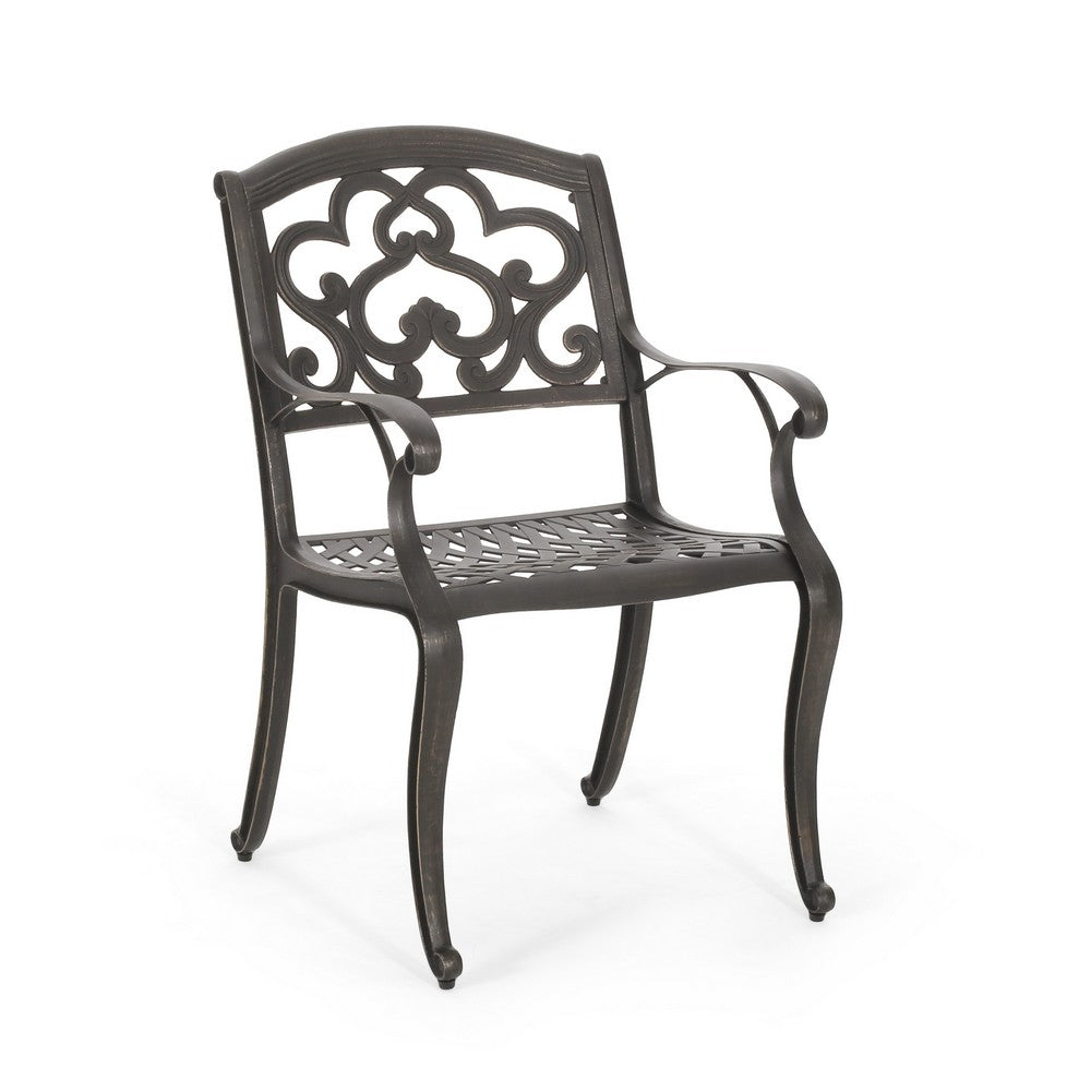 Serb Outdoor Dining Patio Chair Set of 2, Handcrafted Metal Copper Patina By Casagear Home