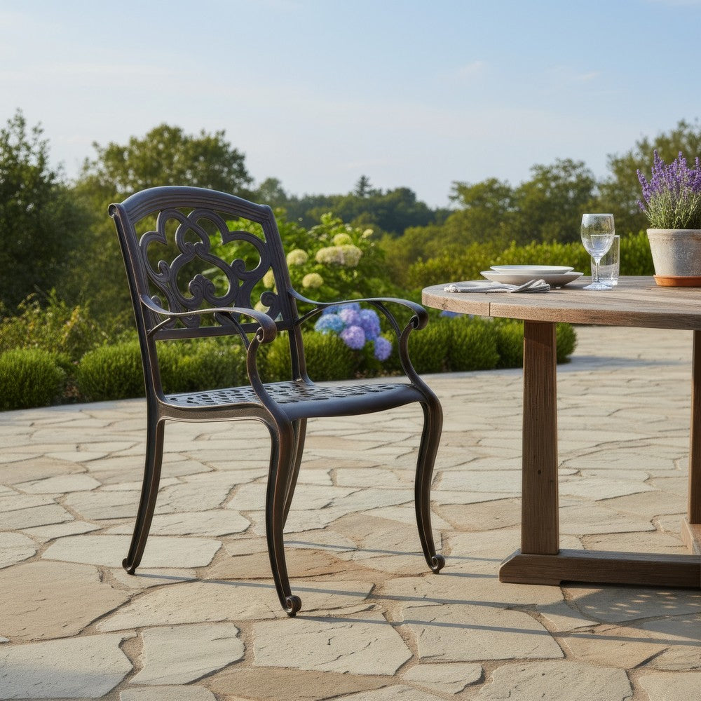 Serb Outdoor Dining Patio Chair Set of 2, Handcrafted Metal Copper Patina By Casagear Home