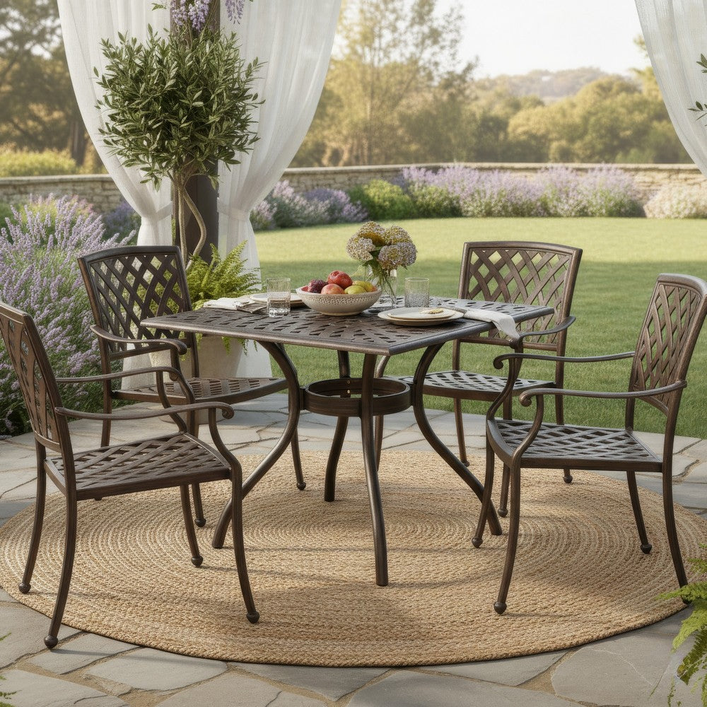 Serb Outdoor Dining Table, 37 Inch Square, Handcrafted Copper Patina Finish By Casagear Home