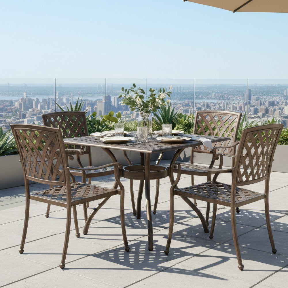 Serb Outdoor Dining Table, 37 Inch Square, Handcrafted Copper Patina Finish By Casagear Home