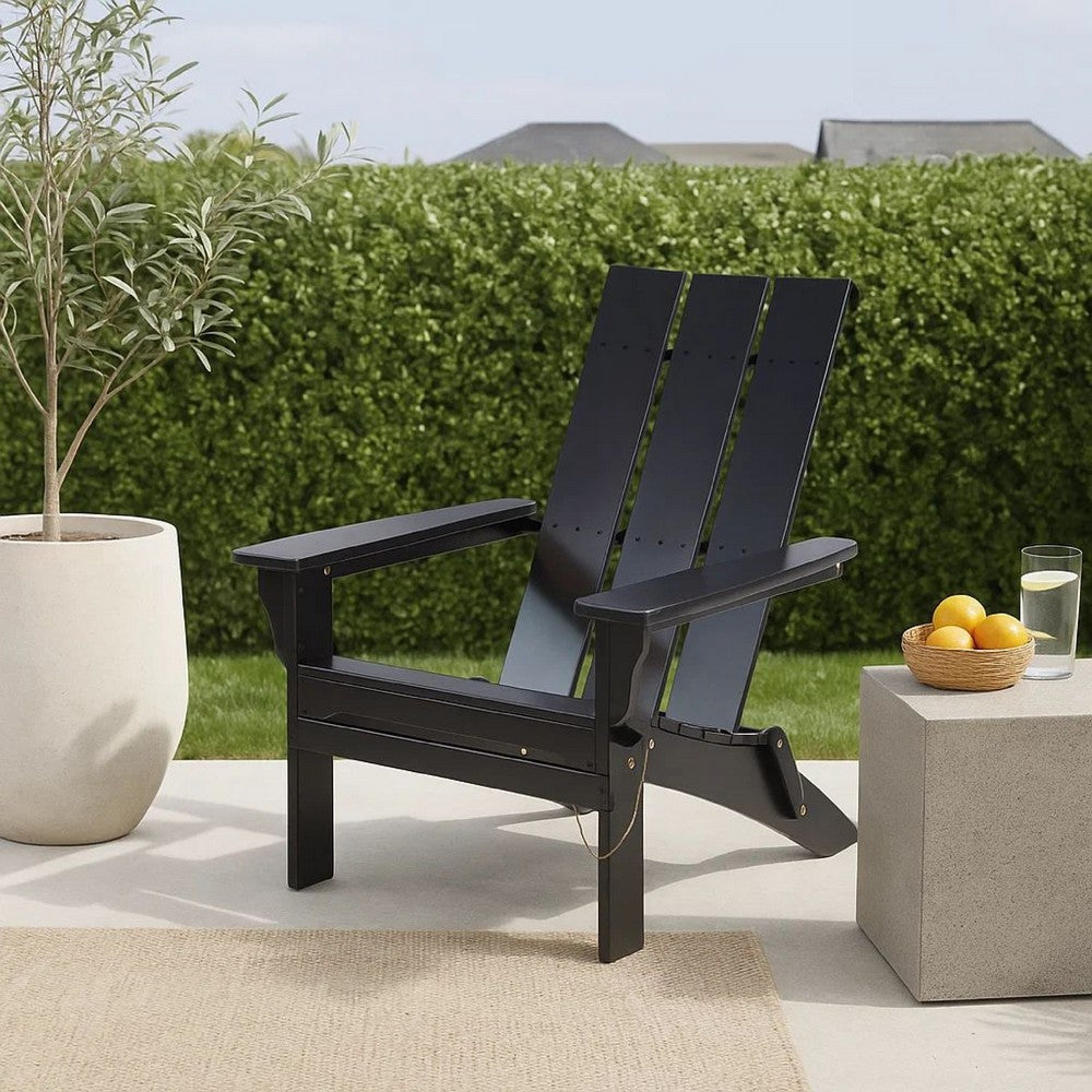 Foldable Outdoor Adirondack Chair, Rustic Black Steel and Acacia Wood By Casagear Home