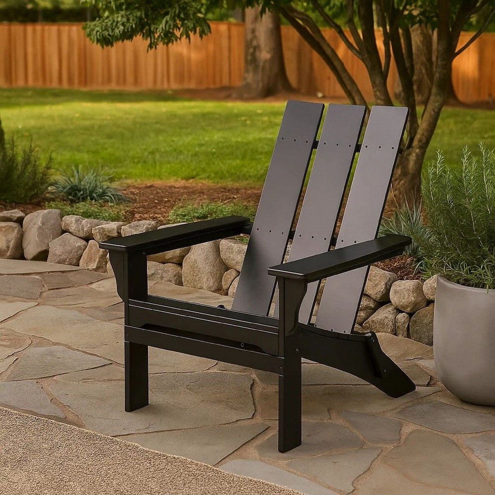 Foldable Outdoor Adirondack Chair, Rustic Black Steel and Acacia Wood By Casagear Home