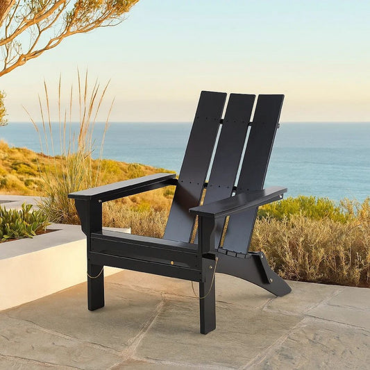 Foldable Outdoor Adirondack Chair, Rustic Black Steel and Acacia Wood By Casagear Home